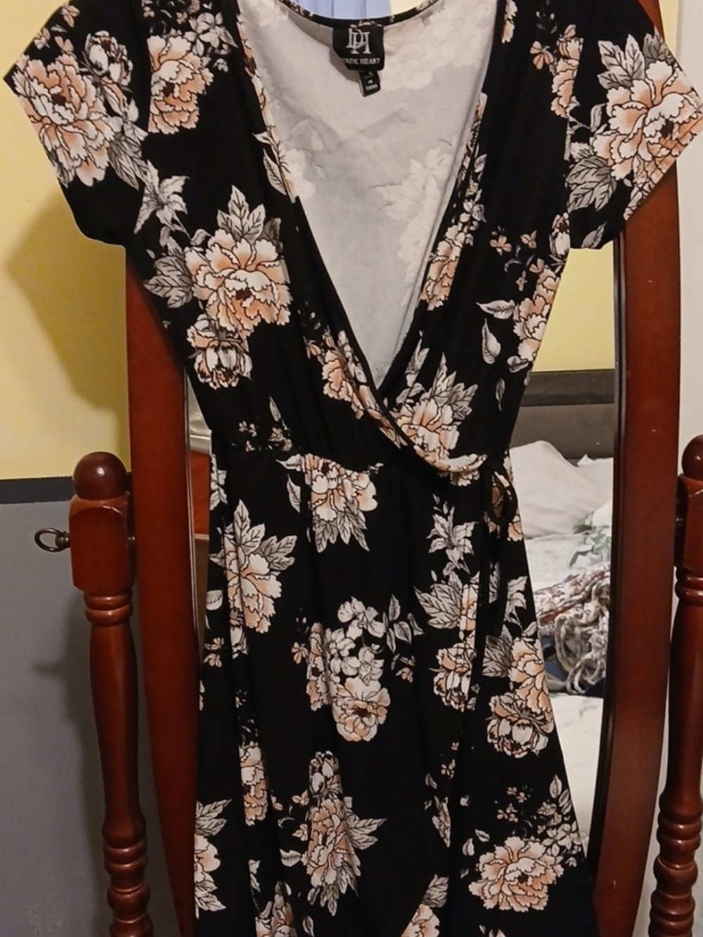 Derek Heart Black Dress with Blush Floral Print